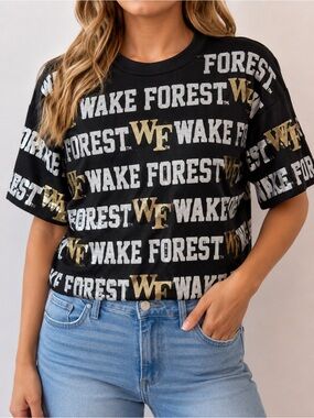 Stewart Simmons Wake Forest Sequin Graphic Top NWT XS Black Gold